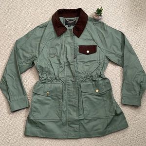 JCrew Women's Green Field Jacket with Brown Accents